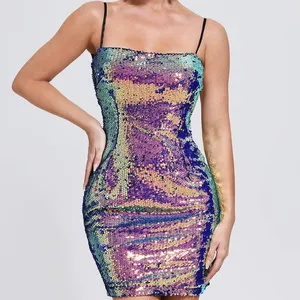 BEISHI New Fashion Spaghetti Strap Bodycon Backless Mini Sparkly Sexy Sequin Summer Cocktail Club Dress Women Party Night