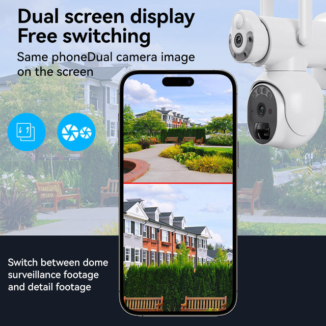 ZCVISION Wholesale Dual Lens Outdoor Solar PTZ Camera Full-color Night Vision CMOS Wireless CCTV Solar Camera
