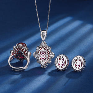 पीतल प्लैटिनम ने 13*18-10*12 सिम्युलेटेड फ्लोरोसेंट लाल कॉर्ंडम सेट फैशन ज्वेलरी के साथ फैशन ज्वेलरी - Product Image 3