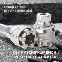 Clé à cliquet manuelle multifonctionnelle de qualité industrielle en acier au carbone 14 mm, adaptateur de perceuse 3/8, douille hexagonale multi-usage