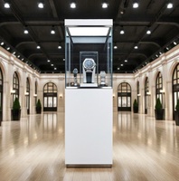 Vitrine de présentation de montres et de bijoux de luxe autoportante blanche en verre trempé avec éclairage LED, qualité muséale, pour l'aménagement de magasins de détail