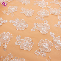 Tissu en dentelle de tulle brodé floral 3D exquis de qualité supérieure avec sequins, tissu en filet transparent doux pour robe de mariée, vente en gros, couleur personnalisée