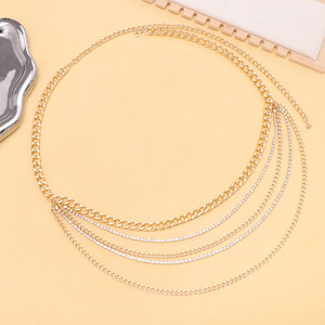 โซ่คล้องตัวแฟชั่นหลายชั้นประดับเพชรเทียมสีทอง โซ่คาดเอวสำหรับผู้หญิง สไตล์พังก์สำหรับออกงานกลางคืน - Product Image 4