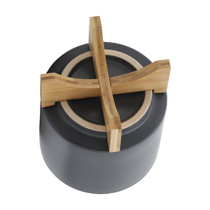 Vaso in ceramica opaca con supporto in legno per decorazioni domestiche, tavolo, ingresso, patio, giardino - Product Image 5