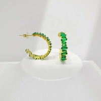 Boucles d'oreilles tendance en cuivre pas cher, zircon blanc taille émeraude, pierres colorées, pour femme, idéales pour les fêtes et mariages, style CC
