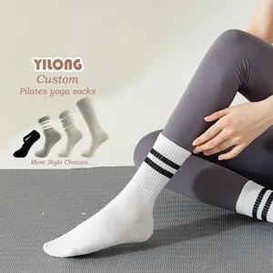 Yilong High Quality Logo Fuzzy Designer Compression Cotton Women Custom Yoga Sport Pilates Socks Hosiery Grip