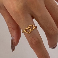 Bague romantique double cœur X&L, géométrique, en acier inoxydable plaqué or 18 carats PVD, bijoux de mode punk pour femme, cadeau