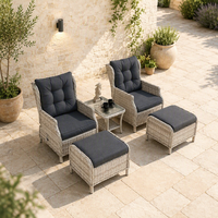 Joye Leisure Rattan Liegesofa 5-teiliges Set Outdoor Alu-Rahmen Garten-Liegestuhl Lounge-Möbel mit Ottoman und Kaffeetisch