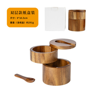 Pot à sel en bois d'acacia avec couvercle et cuillère, organisateur de rangement simple couche pour épices, idéal pour le dropshipping Shopify - Product Image 3