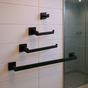 Ensemble d'accessoires de salle de bain en alliage de zinc noir mat, design carré contemporain, 4 pièces, à fixer au mur - Product Image 3