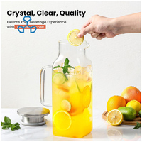 Jingsheng Pichet en verre borosilicaté 1,5 L avec couvercles en acier Design carré unique pour accessoires de bouilloire à thé et jus d'eau froide
