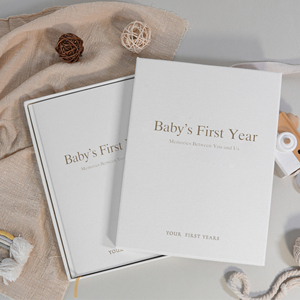 Impresión personalizada cubierta de lino natural logotipo estampado minimalista hitos Peachly Unisex Primer <span class=keywords><strong>Año</strong></span> recuerdo bebé libro de memoria - Product Image 2