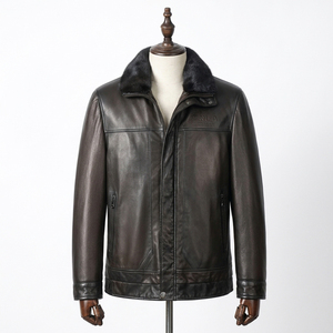 Giacca in Pelle <span class=keywords><strong>da</strong></span> <span class=keywords><strong>Uomo</strong></span> Formale con Cappuccio e Fodera in <span class=keywords><strong>Visone</strong></span>, Colletto Rovesciato, Chiusura a Cerniera, Impermeabile, Ecologica, per l'Inverno, Vendita all'Ingrosso - Product Image 1