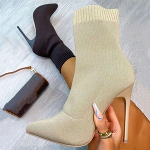 Bottines à talons aiguilles respirantes en tricot pour le printemps et l'automne, style chaussette simple à enfiler, grandes tailles 43 - Product Image 1