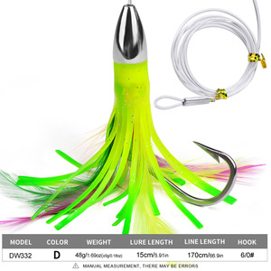 Leurre <span class=keywords><strong>de</strong></span> pêche à la traîne pré-monté en métal avec plume, 15 cm 48 g, complet avec ligne <span class=keywords><strong>de</strong></span> 1,7 m et hameçon 6/0 pour poissons prédateurs marins - Product Image 6