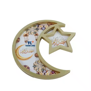 Bandeja hecha a mano de lujo para vacaciones tradicionales árabes Ramadán Kareem Eid Mubarak MDF laca bandeja para servir - Product Image 1