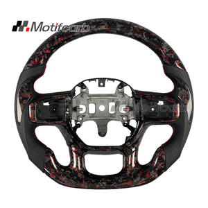 Volant sport personnalisé en fibre de carbone forgée rouge avec poignées en cuir perforé, logo personnalisé pour Dodge Ram 1500 TRX Rebel - Product Image 1