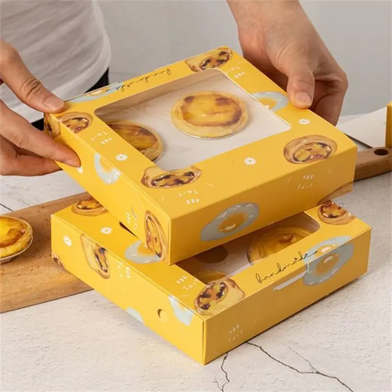 Cajas de papel cuadradas biodegradables para galletas, caja de embalaje transparente para galletas, nuevo estilo al por mayor