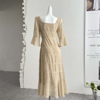 Robes décontractées élégantes à col carré pour femmes, avec taille nouée et dentelle, manches longues, design personnalisé, vente en gros