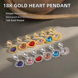 Pendentif Cœur en Acier Inoxydable Plaqué Or 18K avec Zircon Coloré, Breloque pour Fabrication de Colliers et Bracelets - Product Image 2