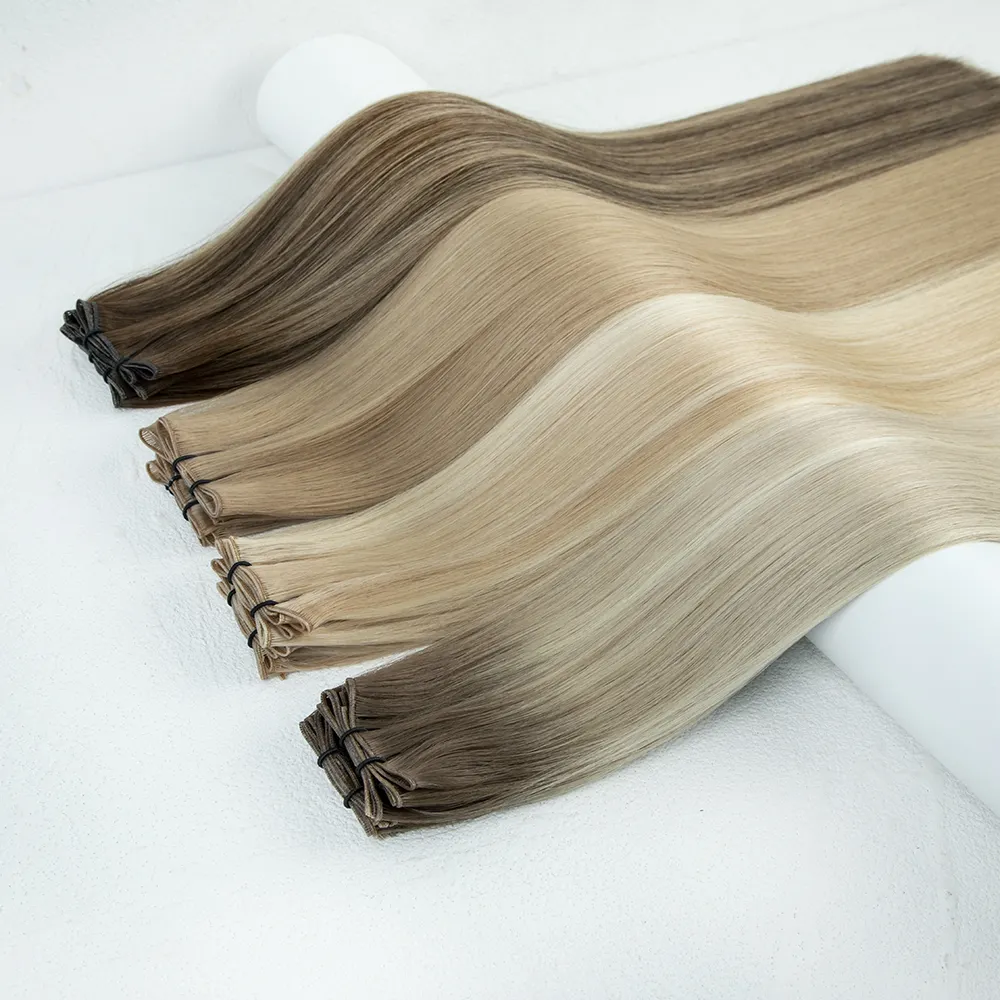 LeShine New Design european genius weft hair extensions double drawn virgin russian hair genius weft