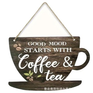 Decoraciones de letreros de estilo rústico para cafeterías, artesanías de madera, etiquetas colgantes redondas, etiquetas colgantes creativas con forma de taza de café - Product Image 3
