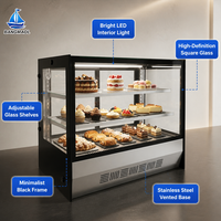 Vitrine à gâteaux de luxe en verre carré à 3 niveaux, réfrigérateur de présentation pour boulangerie, unité de refroidissement pour pâtisserie de café
