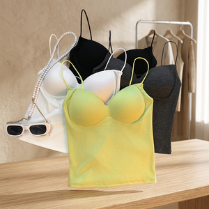 2026 New Year Breathable Eco-Friendly Short-Style Design Thin Strap Integrated <b>Bra</b> Built-In Pads Sexy Backless Casual Tank Tops - Product Image 3