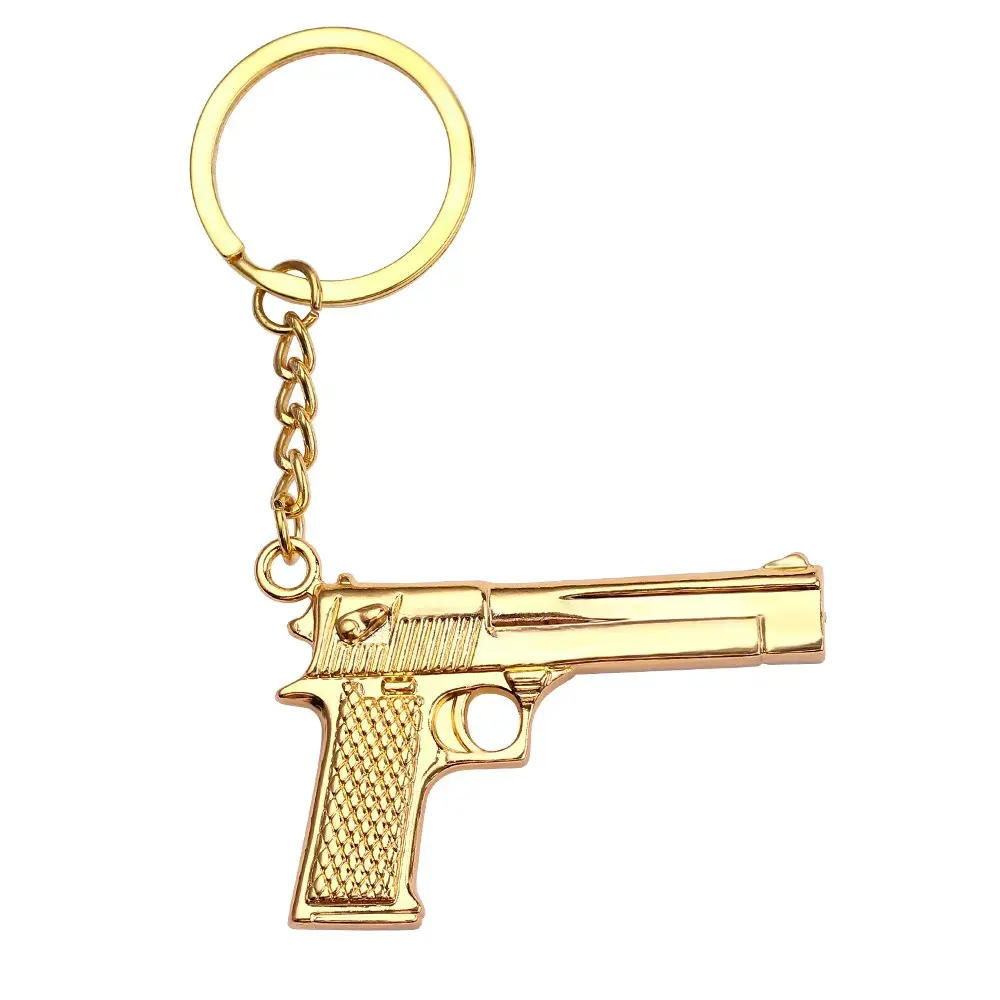 Factory Custom 3d Metal Cute Mini Gold Pistol Gun Bag Accessories Keychains