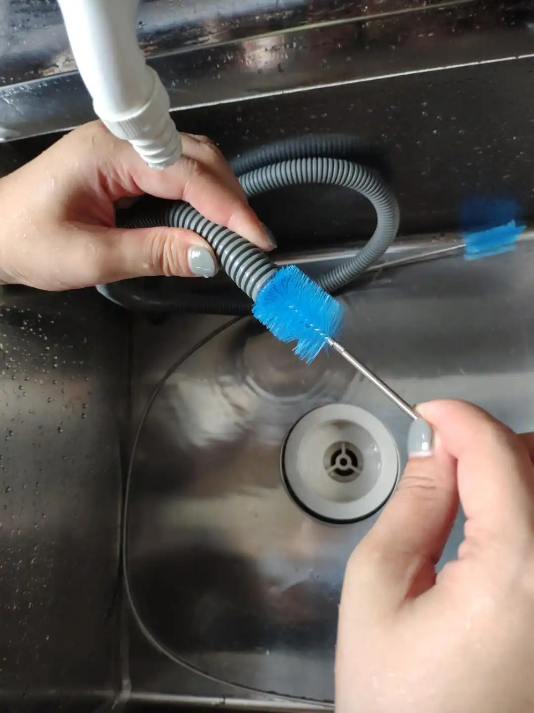 Nylon Stainless Steel Blue Spring Double Head Pipe Cleaning Brush