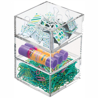 Petite boîte de rangement carrée empilable en acrylique transparent pour bureau à domicile