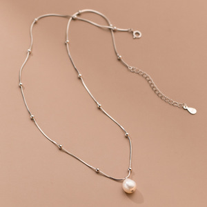 Joyería elegante, Plata de Ley 925, perlas barrocas, cuentas redondas, bolas doradas, <span class=keywords><strong>cadena</strong></span> de hueso de serpiente para mujer - Product Image 3