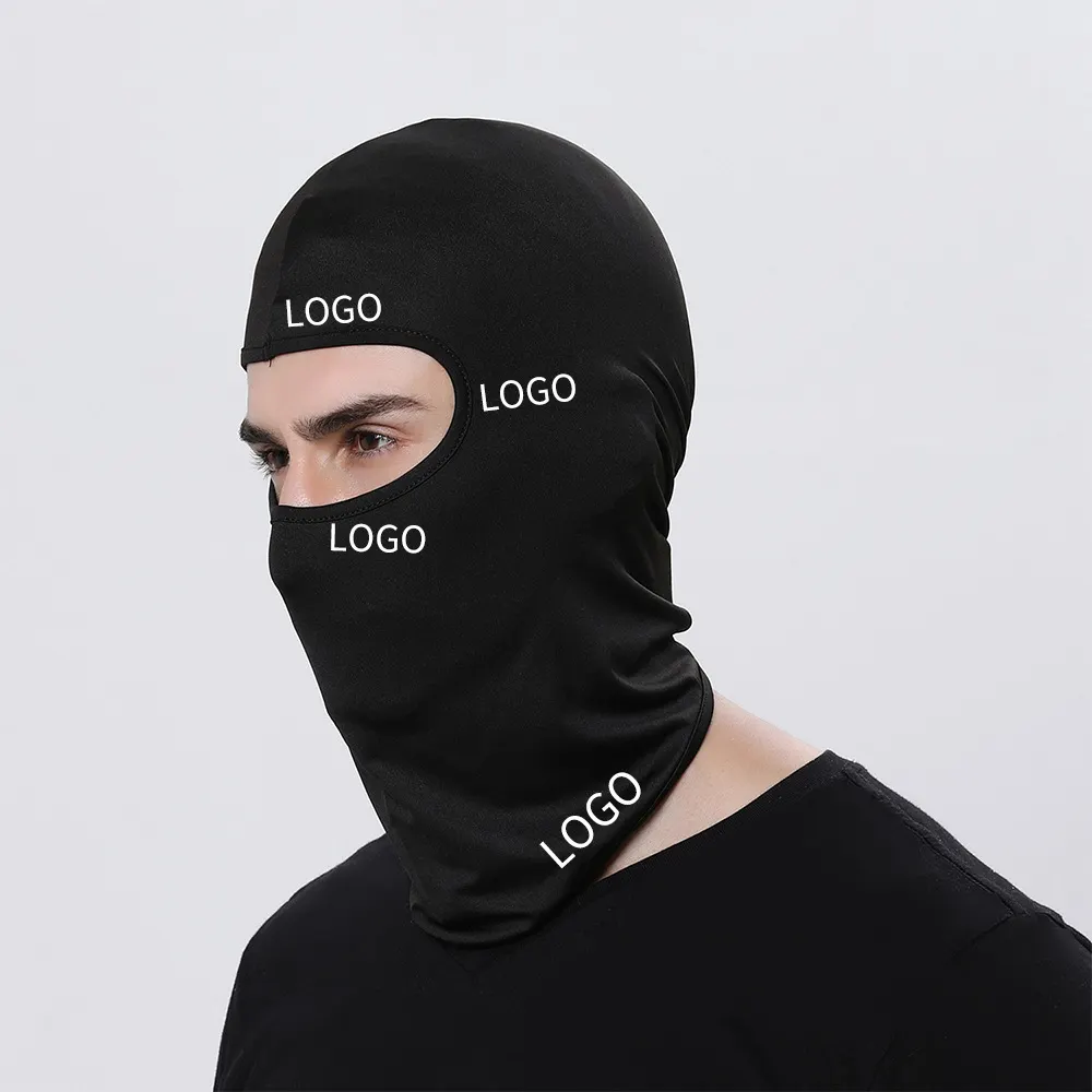 Máscara facial completa para hombre, pasamontañas a prueba de viento con estampado personalizado y logotipo, color negro