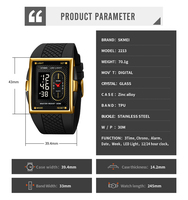 Jam Tangan Digital Skmei 2213 untuk Pria, Olahraga Luar Ruangan, Kegunaan Sehari-hari, Tahan Air 30M, Lampu LED, Stopwatch, Alarm, Bentuk Persegi