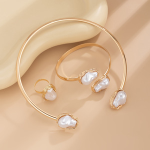 Europäische amerikanische Retro Französisch Barock speziell geformte Perlenkette grenz überschreitende Nische Legierung Schlüsselbein Modeschmuck <span class=keywords><strong>Sets</strong></span> - Product Image 4