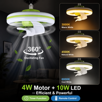 Ventilateur de plafond LED intelligent à intensité variable et contrôle de vitesse, E27 ABS, 3 pales, pour chambre, salon, crèche
