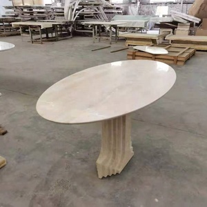 Meubles de table à manger en marbre naturel, base ovale ronde, design empilé personnalisé, pierre naturelle, - Product Image 4