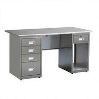 Bureau en acier inoxydable 304 antirouille et anticorrosion, table d'ordinateur médicale, poste de travail de laboratoire avec bureau à 2 tiroirs