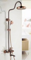Mitigeur de douche apparent en cuivre pur antique à trois fonctions, couleur or rose, pour salle de bain, ensemble de robinets de douche à effet pluie avec douchette à main