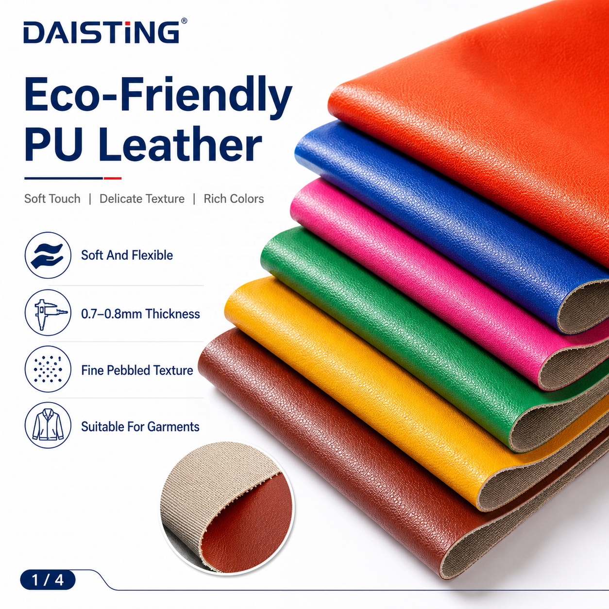 New PU Leather Fabric Eco Friendly Soft Faux Synthetic Material Garment Jacket Coat Skirt Dress Pants Bags Fine Pebbled Supplier