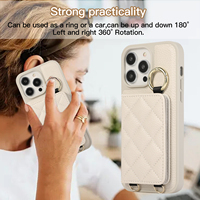 Étui de luxe en similicuir avec support, porte-cartes, fermeture éclair, bandoulière et anneau de maintien pour iPhone 18 Pro Max, 17, 16 Plus, 15, 14, 13, 12