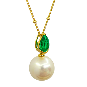 Collier avec pendentif en platine PT900 UM Jewelry, perle Edison, émeraude colombienne cultivée en laboratoire, cadeau de fiançailles, de mariage, d'anniversaire, NGTC - Product Image 2