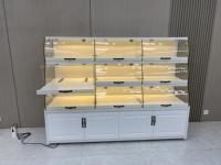 Vitrine de présentation en verre pour pâtisserie avec éclairage LED, design luxueux et écologique, emballée en carton pour l'affichage de gâteaux et desserts