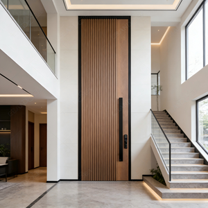 Porte tournante en bois et métal, personnalisée, grande, luxueuse, à grain de bois, moderne, pour l'entrée extérieure de <span class=keywords><strong>la</strong></span> <span class=keywords><strong>maison</strong></span>, sécurisée - Product Image 2