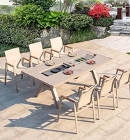 Ensemble de table de repas et de barbecue d'extérieur avec 6 chaises, centre de divertissement multifonctionnel pour patio et jardin