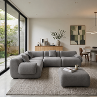 Modernes Komprimiertes Chenille-Relaxsofa-Set Modulares Cloud-Ecksofa Hochdichter Schaumstoff Weißer Tiefsitz-Lounge-Ottoman