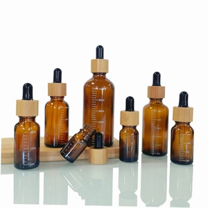 5ml 10ml 15ml 20ml 30ml 50ml 100ml Brown Amber Glass Essential Oil <b>Bottles</b> with Bamboo Wood Dropper Lid - Product Image 1