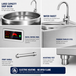 Commercial <b>Electric</b> Soup Pot 850x850x800mm 12KW 380V Stainless Steel Stock Pot Cooker Energy Saving Digital Touchscreen for - Product Image 2