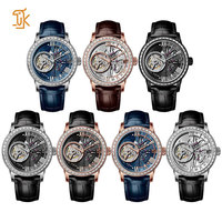 Reloj automático con incrustaciones de diamantes y esqueleto mecánico negro mate de gama alta al por mayor para hombre, marca de lujo, diseño único personalizado