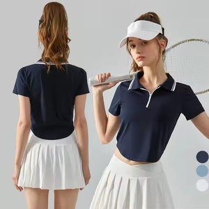 Chaqueta de golf de manga corta con media cremallera para <span class=keywords><strong>mujer</strong></span> de alta calidad, cuello de polo, logotipo frontal para ropa de <span class=keywords><strong>tenis</strong></span> - Product Image 1